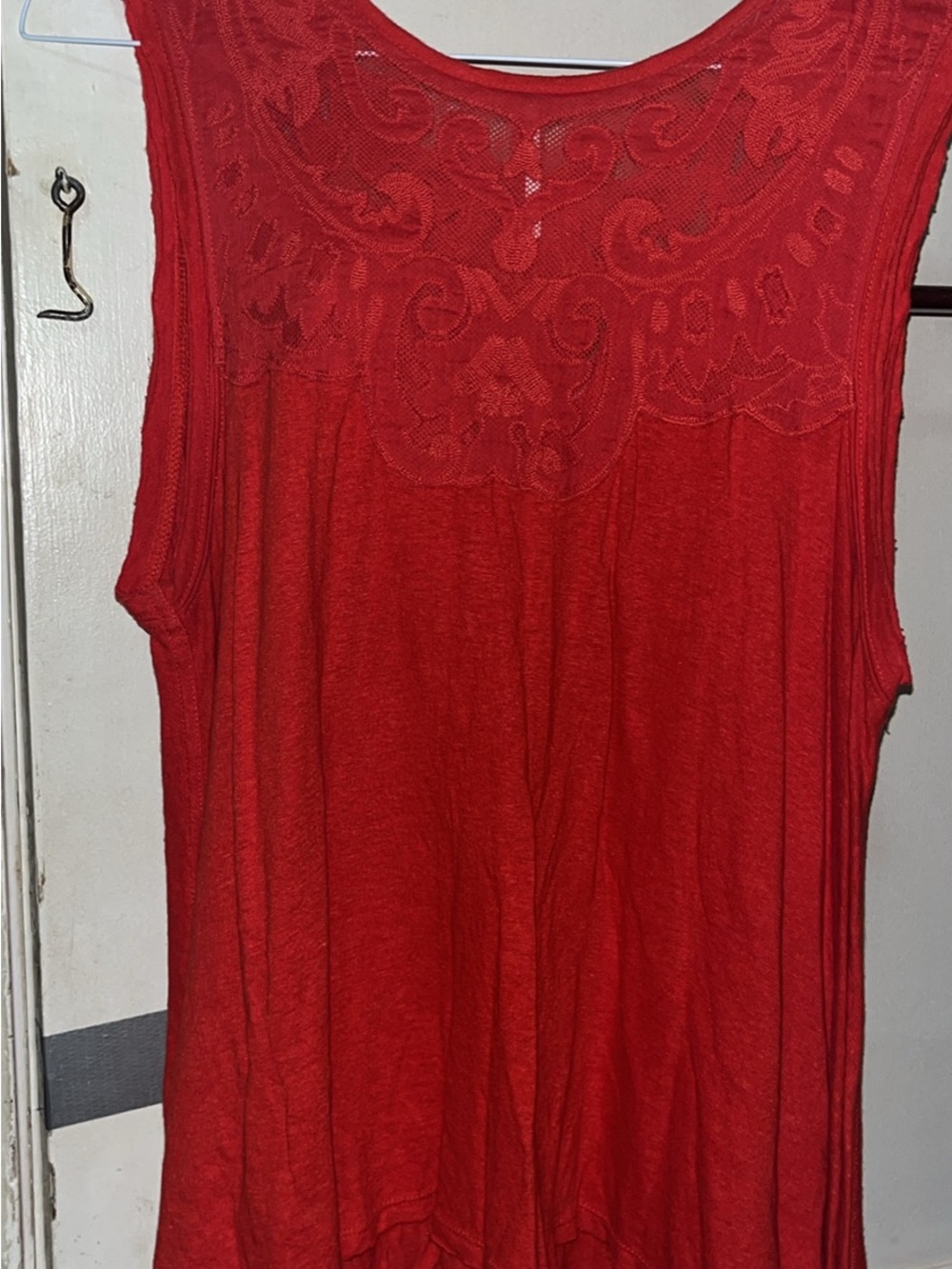 Free People Red Sleeveless Lace Yoke Tank Top